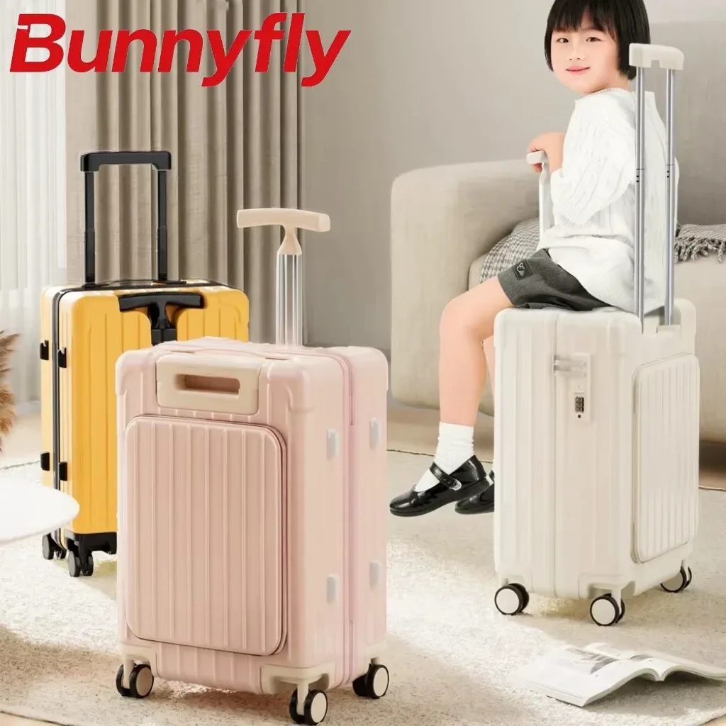 valise à roulettes pour enfants bunnyfly avec ouverture frontale, compartiment pour ordinateur portable, bagage à main pour les voyages, facile à manipuler