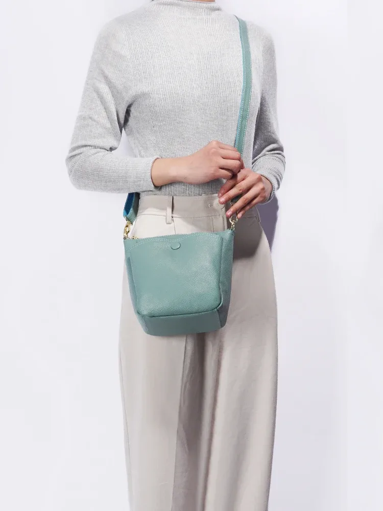 zency laides – petit sac à main en cuir véritable souple pour femmes, sac à bandoulière décontracté, sac seau simple pour téléphone, sacs à main pour femmes, sac gris