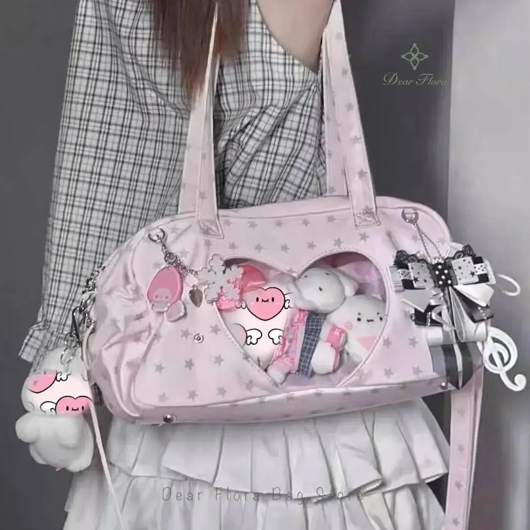 nouveau mignon ita sac femmes grande capacité sac à bandoulière lolita fille sac transparent bricolage badge affichage sac à bandoulière y2k doux sac à main