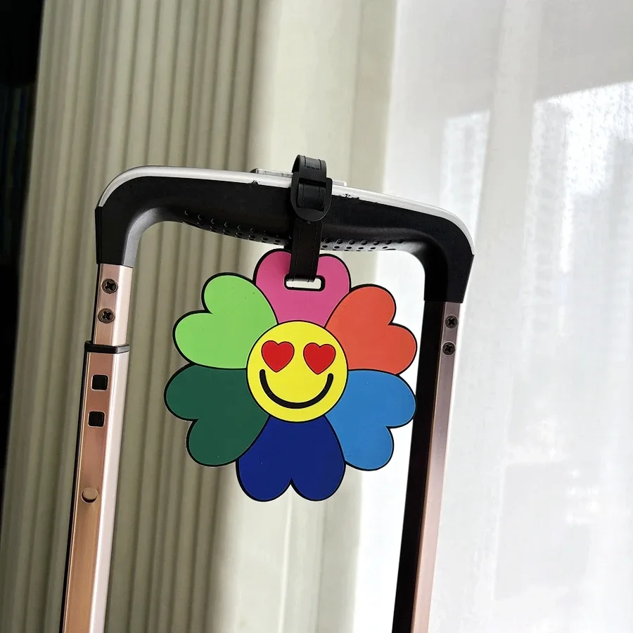 étiquette de bagage visage souriant soleil, pendentif pour couple, voyage d'affaires, aéroport, étiquette d'identification anti-perte, étiquette de nom de bagage, 1 pièce