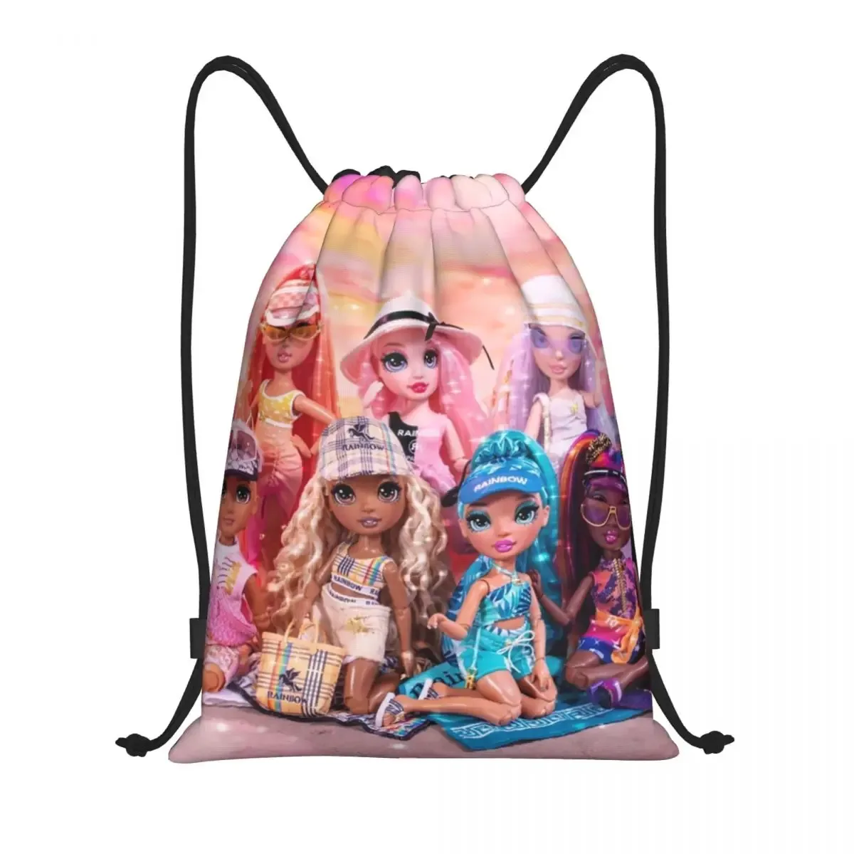 sac à dos personnalisé arc-en-ciel avec cordon de serrage pour pause d'hiver, sac de sport pour femmes et hommes, sac d'entraînement de dessin animé tv