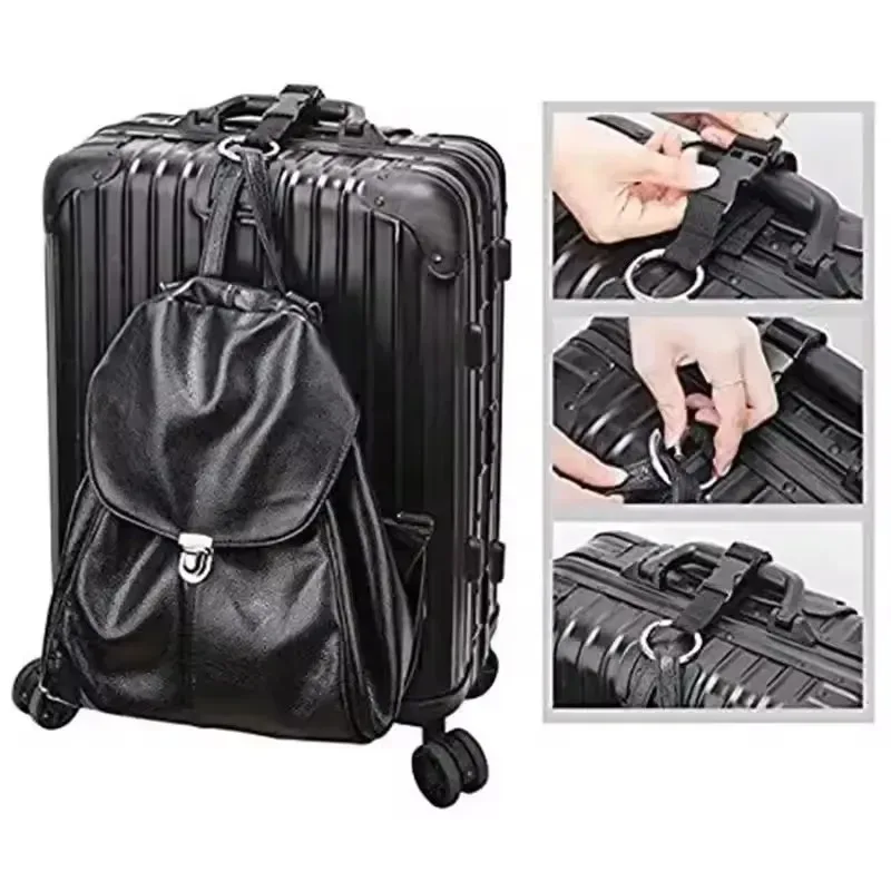 sangle de fixation pour bagages en nylon noir, boucle en alliage de zinc robuste, ceinture de suspension pour valise avec crochet externe pour les voyages à l'aéroport