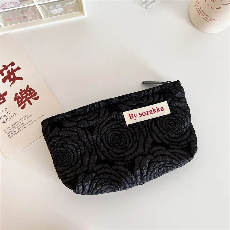 sac de rangement pour cosmétiques de voyage pour femmes, fleurs en relief français, portefeuille mignon, kits de maquillage, sacs à main, étui à crayons pour téléphone, sac d'évaluateurs