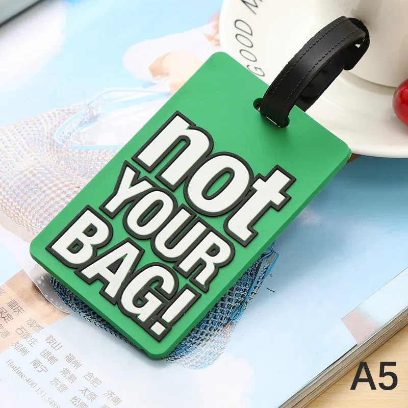 étiquettes de bagage en silicone de style dessin animé, étiquette de voyage portable, étiquette de valise, lettre créative, pas votre sac, accessoires de voyage mignons, mode