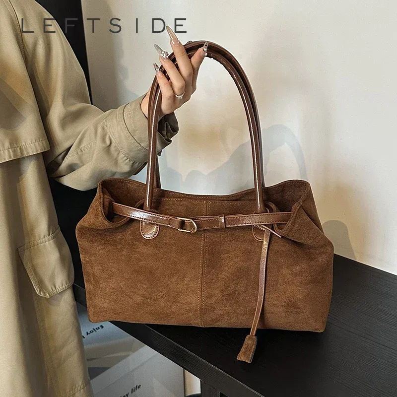 Sac à main Leftside pour femme, sacs sous les bras, sac à main, sac fourre-tout, NUBUCK, tendance de la mode, nouveau, hiver, Y2K, 2024