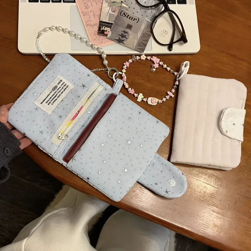 portefeuille multifonction pour cartes de crédit, porte-passeport, organiseur de billets d'avion, étui pour femme avec imprimé étoiles et pois
