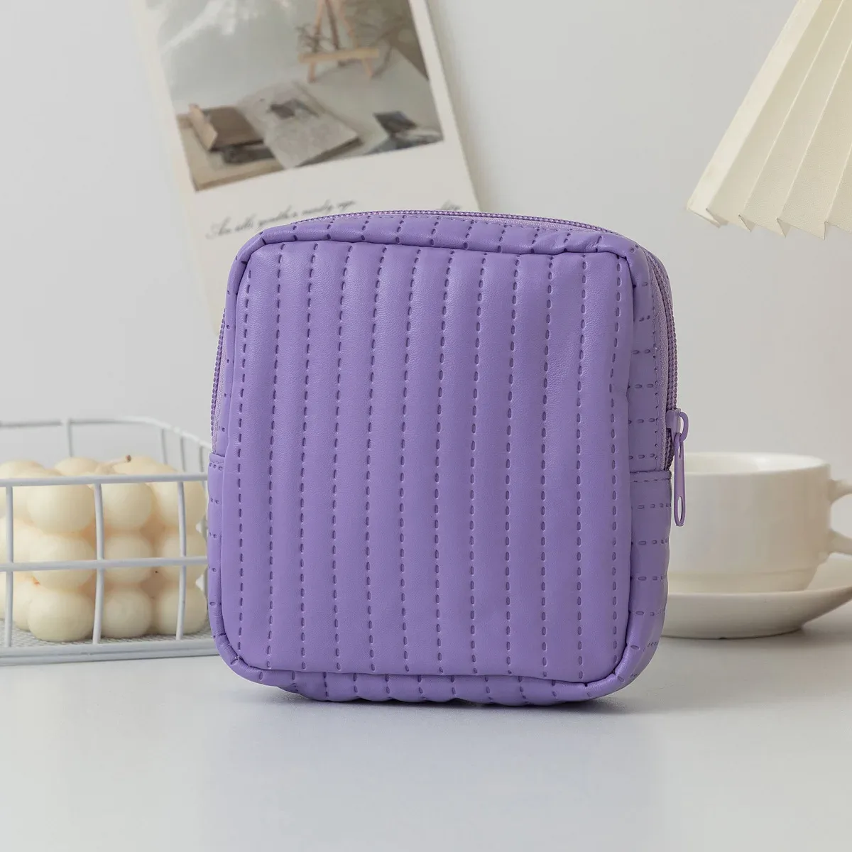 pochette en cuir de couleur bonbon pour serviettes hygiéniques, petite trousse de maquillage pour femmes, sacs organisateurs pour rouge à lèvres, câble de données, écouteurs, porte-monnaie à fermeture éclair