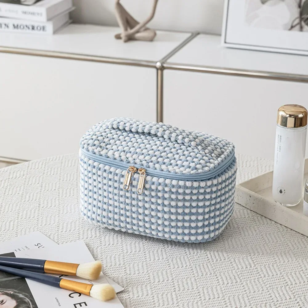 trousse de maquillage en velours côtelé tendance avec fermeture éclair, grande capacité, sac cosmétique de voyage portable, organisateur de rangement, trousse de toilette