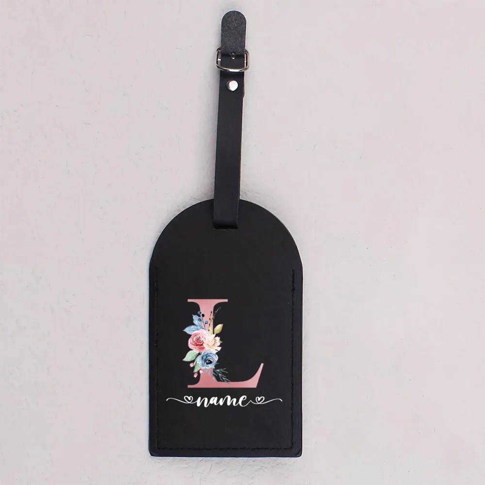 étiquette bagage cuir pu lettre initial fleurs colorées blanche noire voyage identification bagages cadeaux mariage fête prénuptiale lune miel