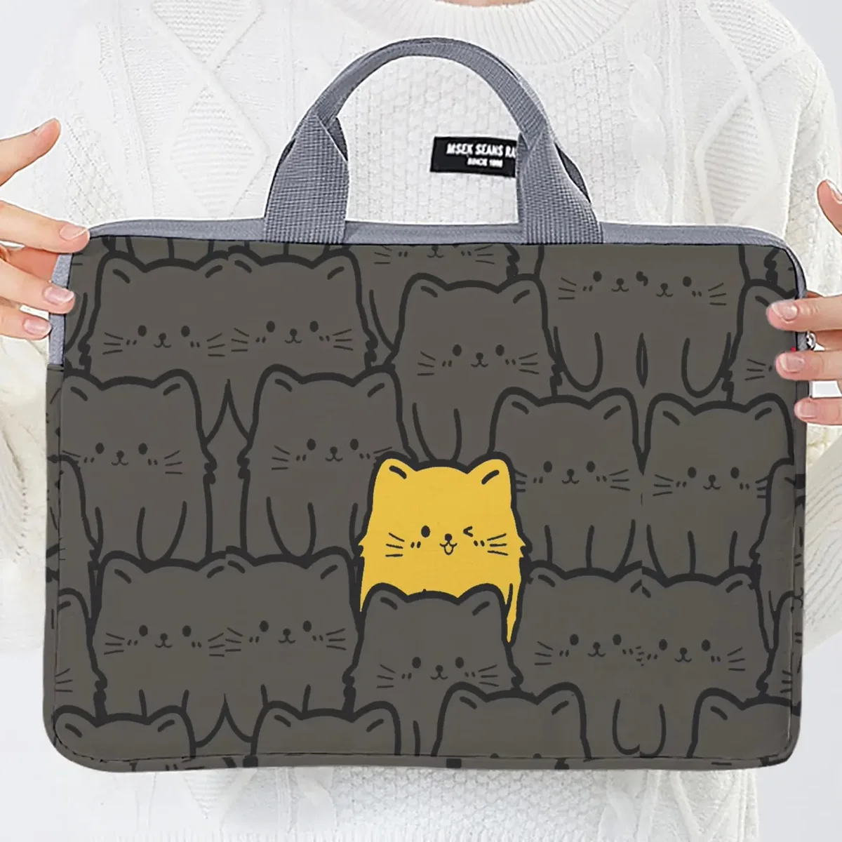 sac à main pour ordinateur portable avec imprimé chat, résistant aux chocs, sac de transport portable avec poignée pour ordinateur portable, voyage, école