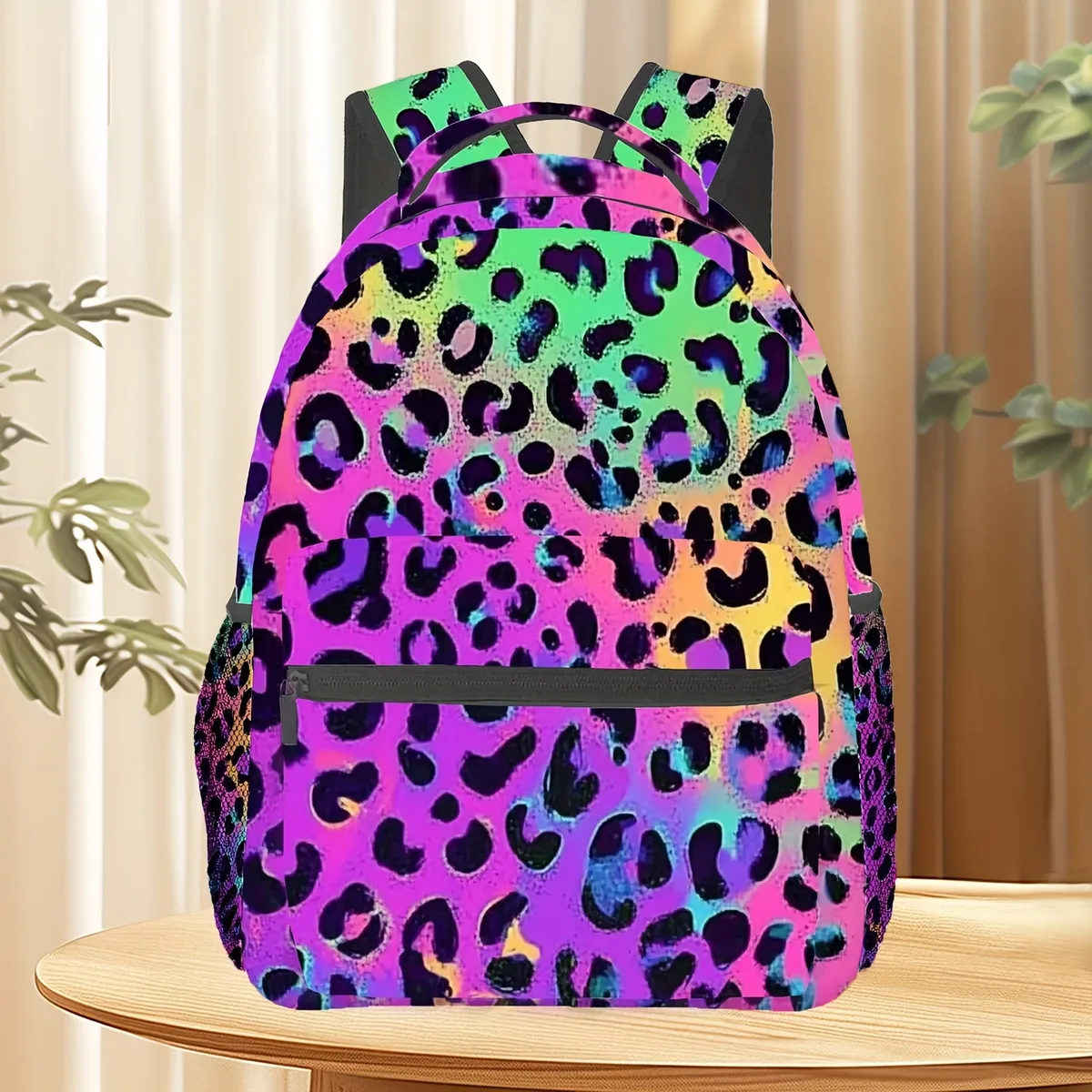 sac à dos imprimé léopard vibrant, léger et pliable, pour ordinateur portable, avec sangle réglable, 11.42x14.57 pouces, voyage durable, 1 pièce