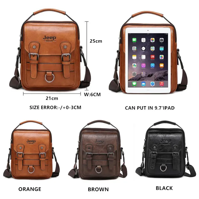 sacs pour hommes de marque jeep, sacs à bandoulière en cuir de haute qualité, marron et noir, pour affaires et loisirs, sacs à main pour ipad de 7.9 pouces