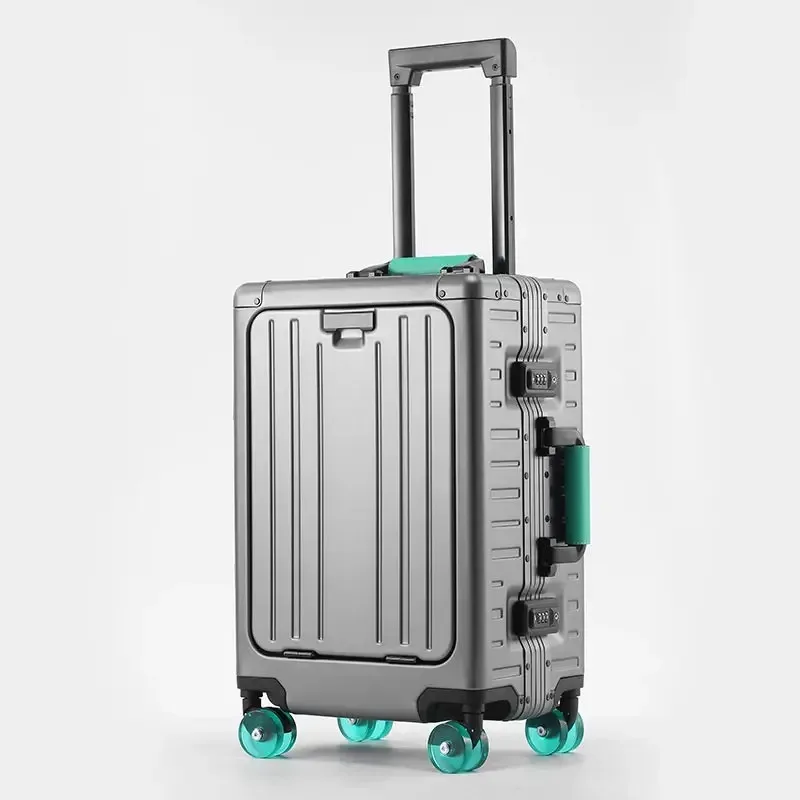 valise tout aluminium-magnésium, ouverture frontale, bagage à roulettes pour femme, serrure tsa, valise de voyage, roues moulées par injection