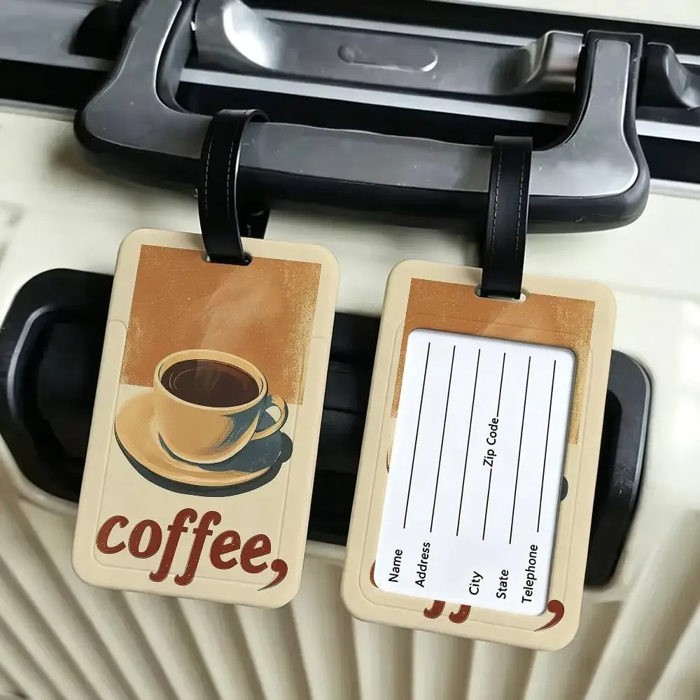 étiquette bagage plastique pvc beige vert rouge grains café tasses machine voyage ecole usage journalier