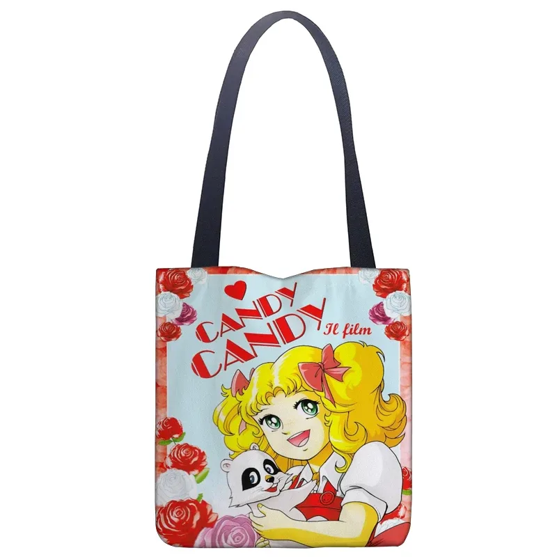 dessin animé bonbons sac à main femmes décontracté lin fourre-tout sous les bras poignée supérieure sac dame shopping sacs de voyage