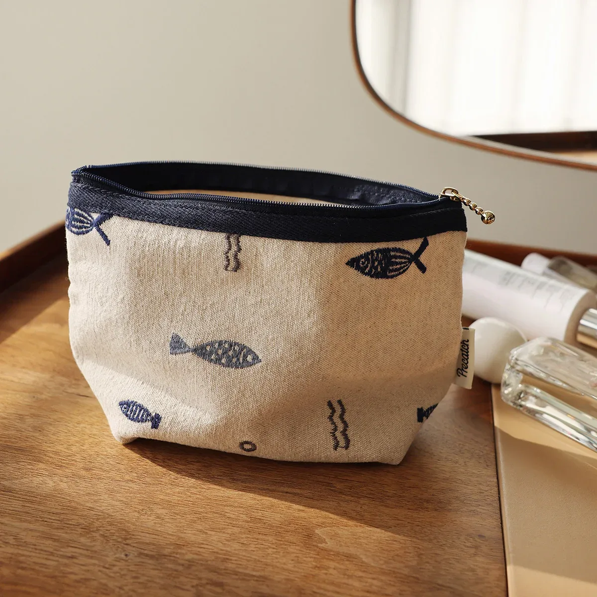 trousse de maquillage brodé style ethnique, sac de rangement simple et portable avec fermeture éclair, sac à main artisanal de taille moyenne