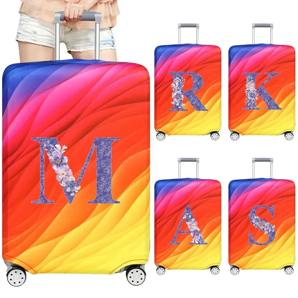 housse de protection pour bagages en tissu extensible, housse anti-poussière, anti-rayures, valise pour sac de 18 à 32 pouces, motif de lettres de fleurs violettes