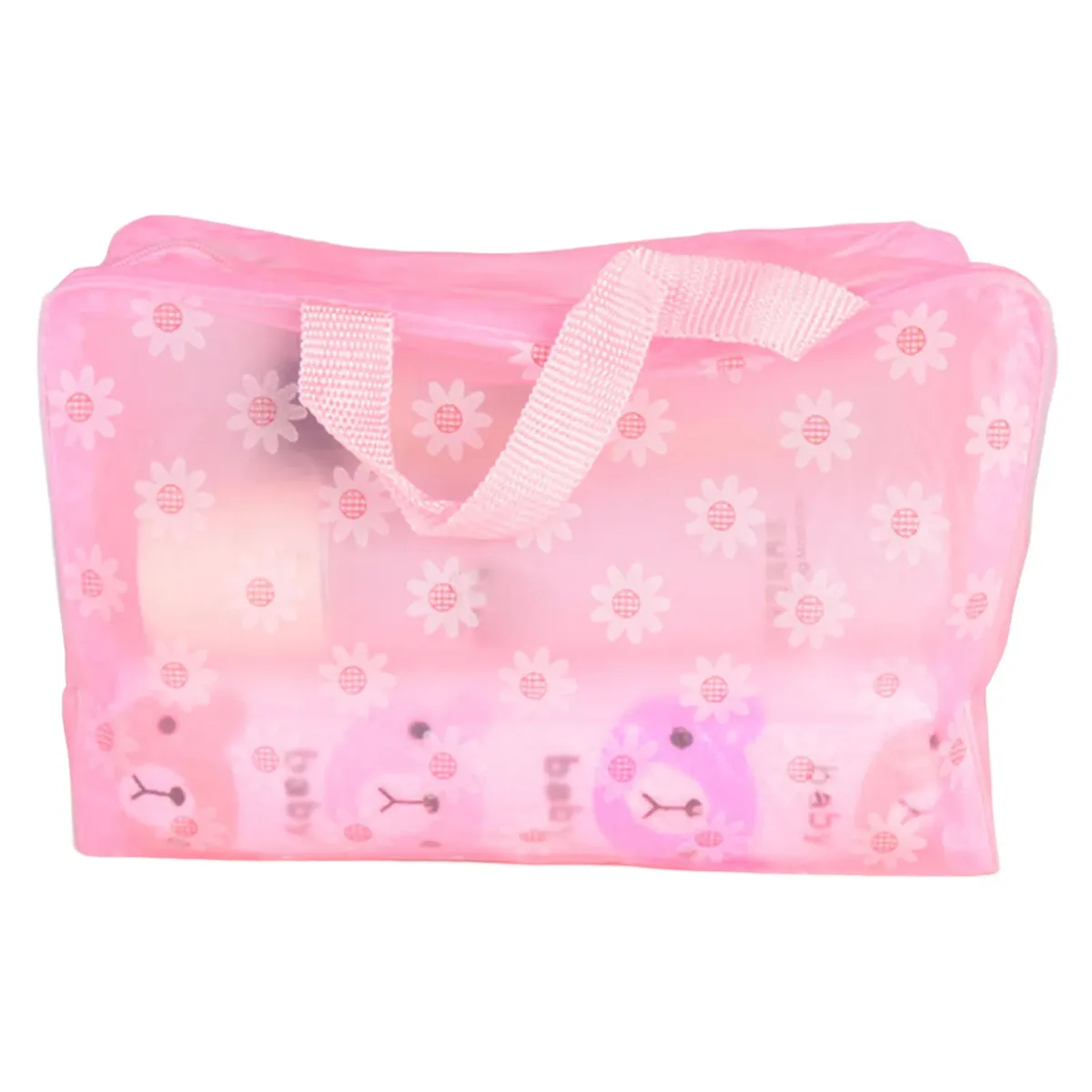sac à cosmétiques transparent à fleurs imperméable, organisateur de toilette de voyage, pochette de rangement de maquillage en pvc avec poignée pour femmes 20x9x16cm