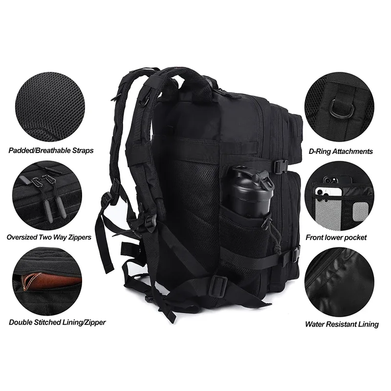 sac dos oxford université noir poche bouteille bandoulière ajustable compartiment ordinateur pockets supplémentaires usage sport fitness