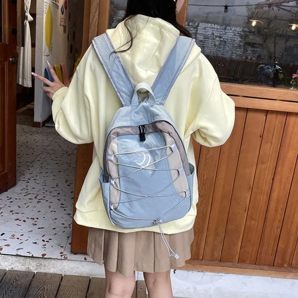 sac à dos léger en patchwork de couleurs contrastées, esthétique y2k, sacs à bandoulière en nylon, streetwear, polyvalent, sac d'école pour étudiants, voyage