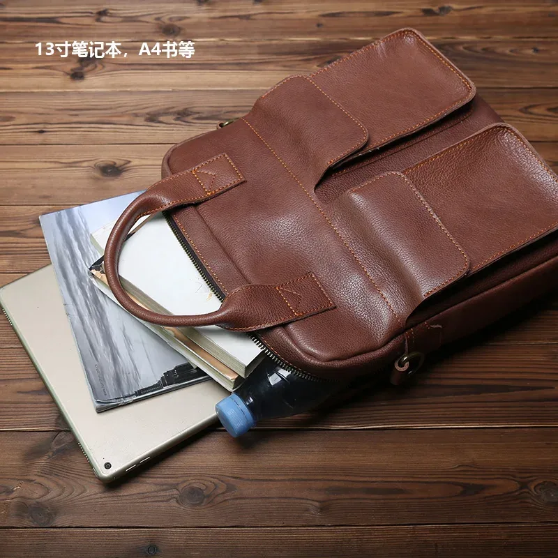 nzpj – sac à main rétro en cuir pour hommes, nouvelle couche supérieure verticale en peau de vache, sac messager à bandoulière simple, porte-documents d'ordinateur pour facteur