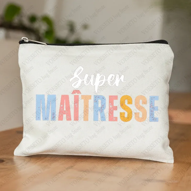 trousse de maquillage pour femmes avec appréciation des enseignants français, trousse à cosmétiques au design artistique, trousse à crayons pour femmes