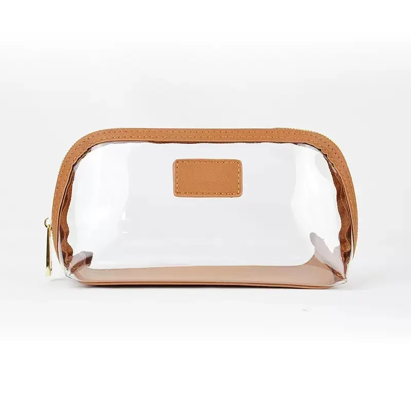 ensemble de sacs à cosmétiques de voyage en cuir véritable personnalisé, sac de rangement étanche pour pinceaux de maquillage, sac à cosmétiques portable transparent en pvc tpu