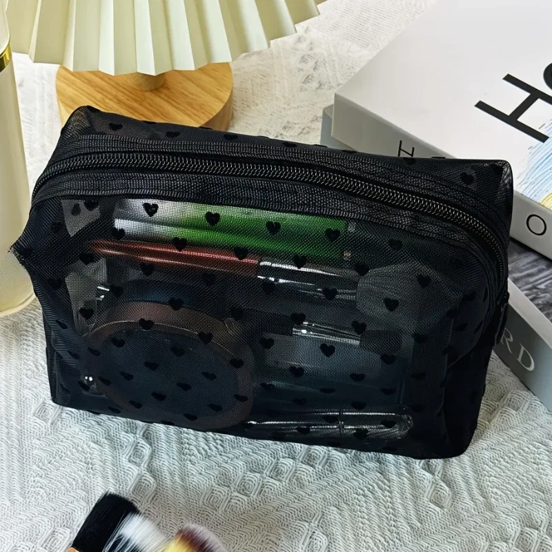 sac à cosmétiques en maille pour femmes, rangement de voyage, sac de maquillage, organisateur, pochette de maquillage portable, petite et grande trousse de toilette et de beauté