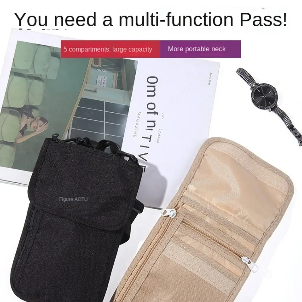 accessoires de voyage portefeuille de voyage en nylon kaki noir portefeuille pour passeport avec fermeture éclair housse de protection pour passeport pochette de voyage pour le cou