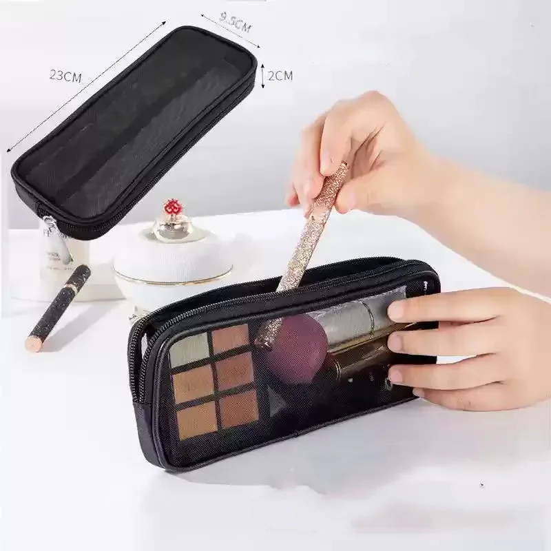 étui de voyage pour pinceaux de maquillage, trousse de toilette cosmétique, organisateur pour hommes et femmes, outils de beauté, kit en maille, pochette de rangement de lavage, accessoires