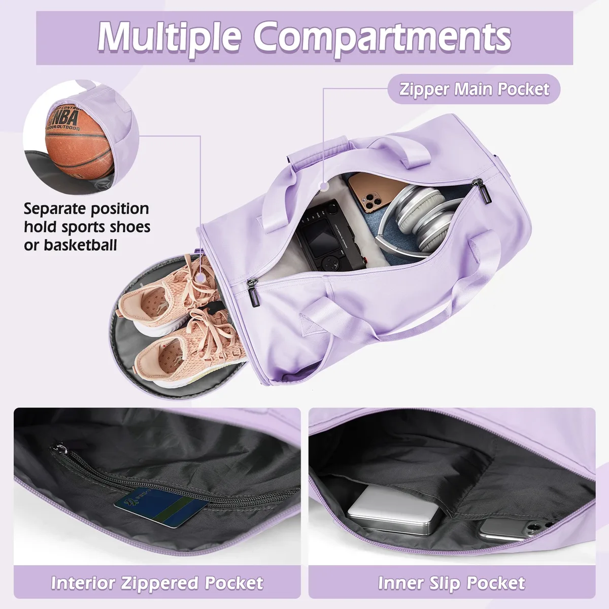 sac de sport pour femmes, sac de jour pour la salle de sport et le week-end, sac de voyage étanche avec compartiment pour chaussures et vêtements