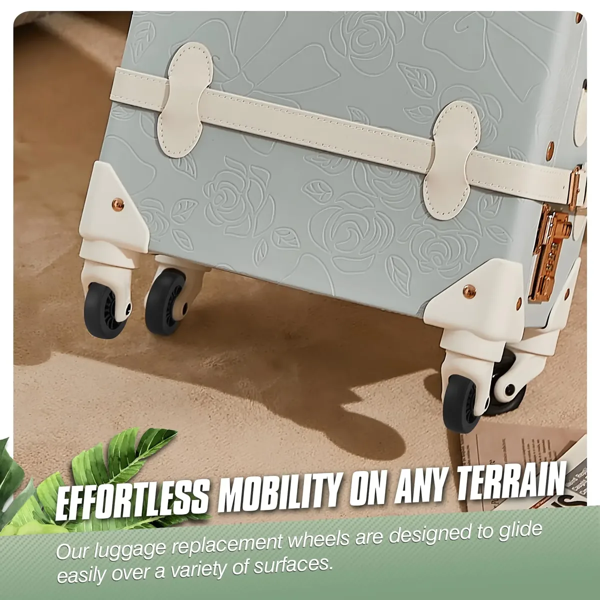 roues remplacement valises plastique noires silencieuses lot quatre axes cinquante millimètres usage voyage réparation
