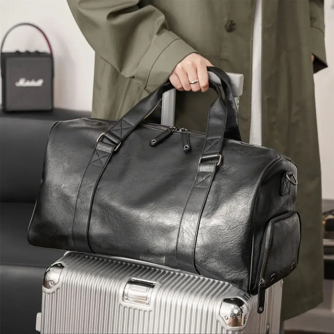 sac de voyage en cuir pour homme avec compartiment à chaussures, durable, grande capacité, sac de voyage pour week-end, pour avion, salle de sport