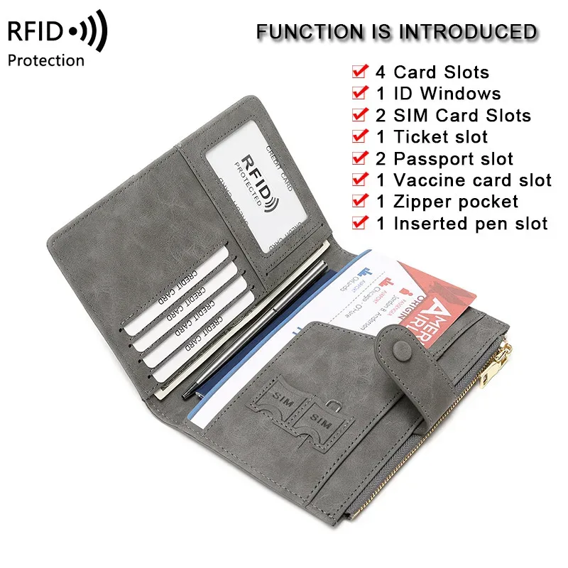 nouvelle pochette de passeport antivol rfid avec fermeture éclair, porte-documents multifonctionnel pour voyage