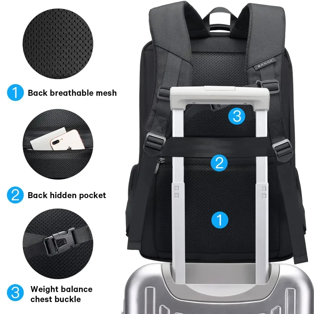 bange anti-vol 15.6 pouces sac à dos pour ordinateur portable pour hommes sacs d'école étanche sacs à dos de voyage d'affaires avec port de chargeur usb
