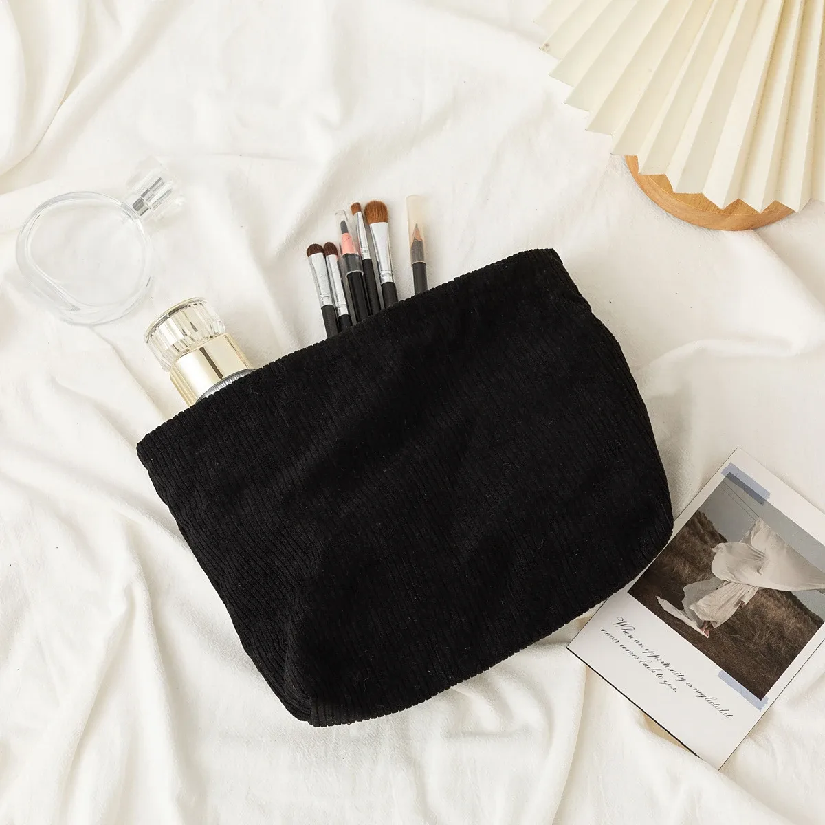 pochette à maquillage en velours côtelé personnalisée, pochette de rangement texturée douce pour ranger les cosmétiques, idéale pour un usage quotidien, les vacances à la plage et les voyages