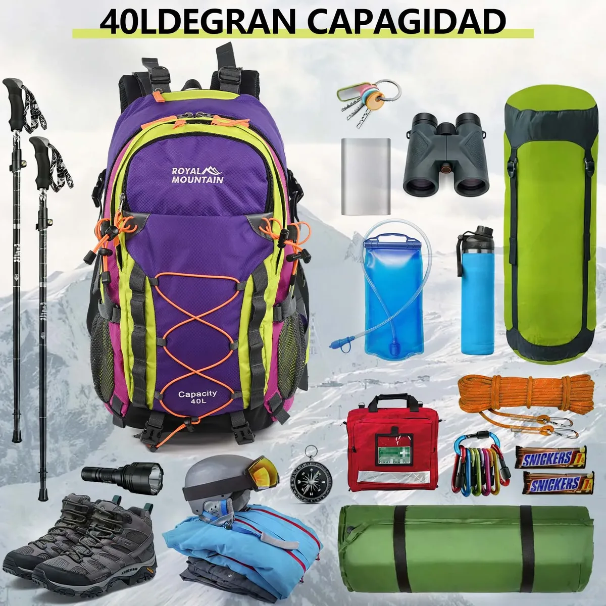 sac à dos de randonnée et d'extérieur de 30l avec housse de protection contre la pluie, tissu résistant à l'eau, multi-compartiments, adapté à tous les genres et à tous les environnements.