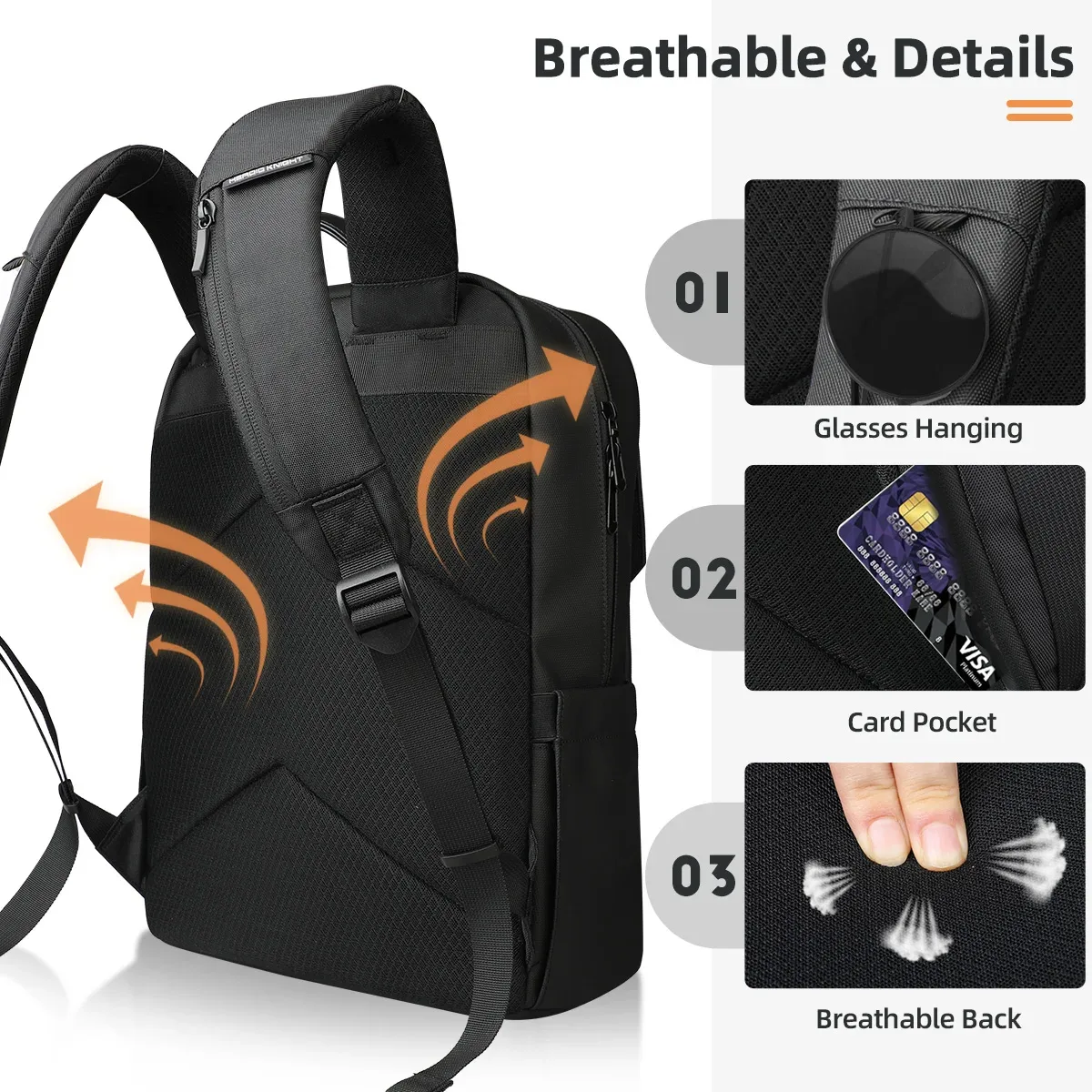 hk – sac à dos d'affaires élégant pour hommes, étanche, à rabat de 15.6 pouces, pour ordinateur portable, plusieurs poches, sac de jour décontracté pour le travail et l'école