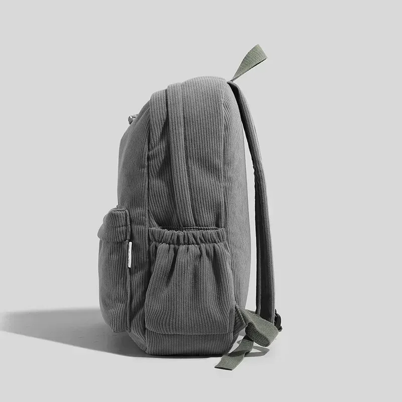 sac dos velours cotelé gris compartiment intérieur bandoulière arquée fermeture éclair usage etudiant femmes