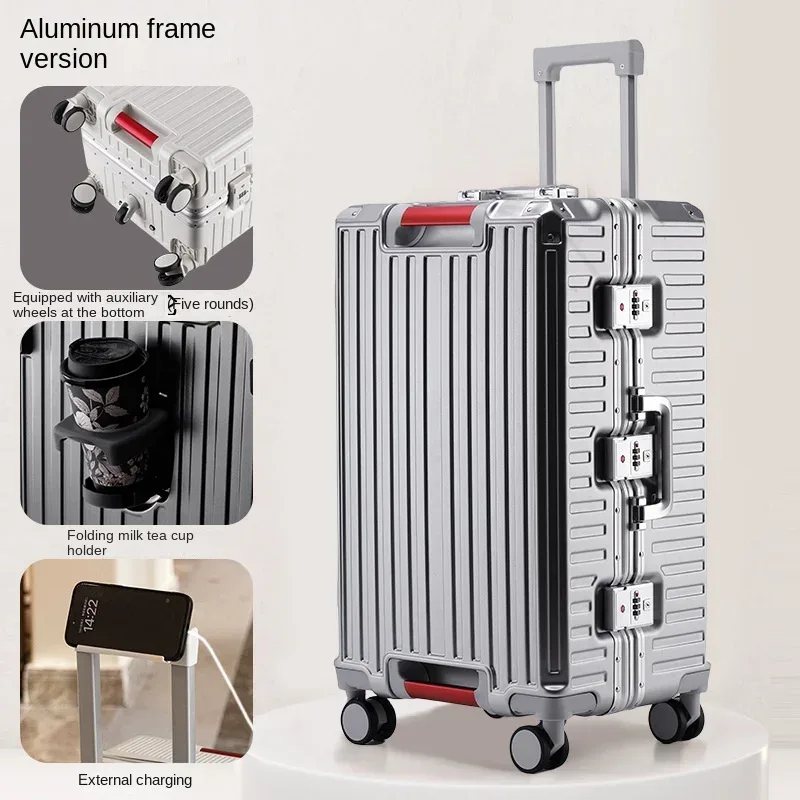 valises de voyage multifonctions à cinq roues, cadre en aluminium, grande taille 22-28 pouces, fendues 3:7