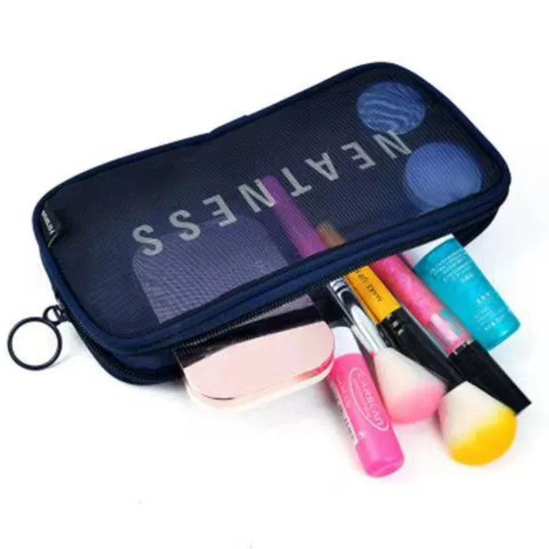 trousse de maquillage pour femmes, sac de voyage, trousse de toilette, trousse de rangement, sacs de maquillage à fermeture éclair, sac à cosmétiques en maille transparente