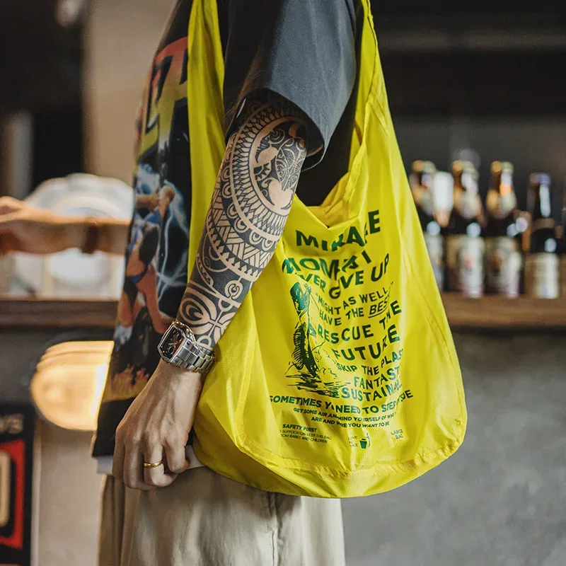 maden outdoor sacs de shopping ultra-légers sac de voyage pliable de grande capacité sac à main fourre-tout de shopping avec lettres imprimées pour les déplacements