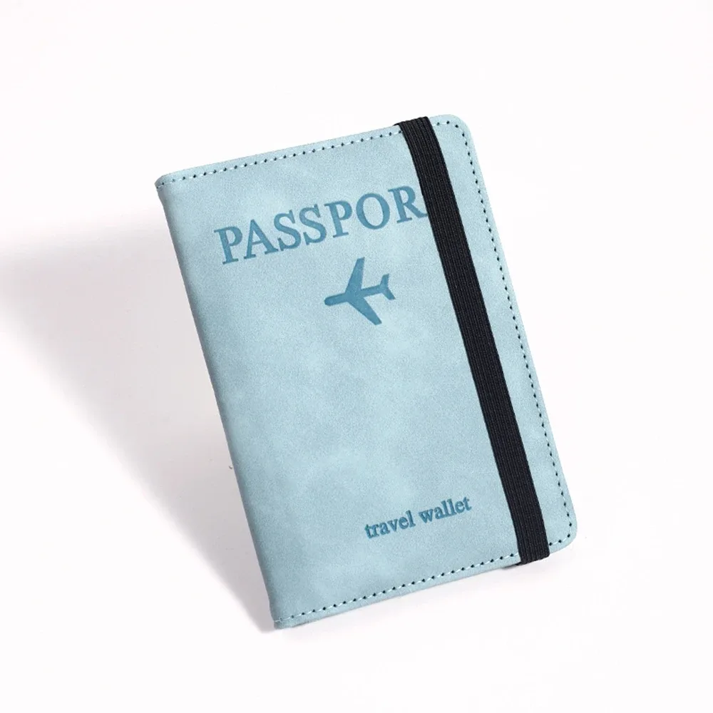 porte-passeport rfid personnalisé en pu pour homme, 2 styles d'enveloppes, motif avion imprimé, portefeuille de passeport antivol, minimaliste