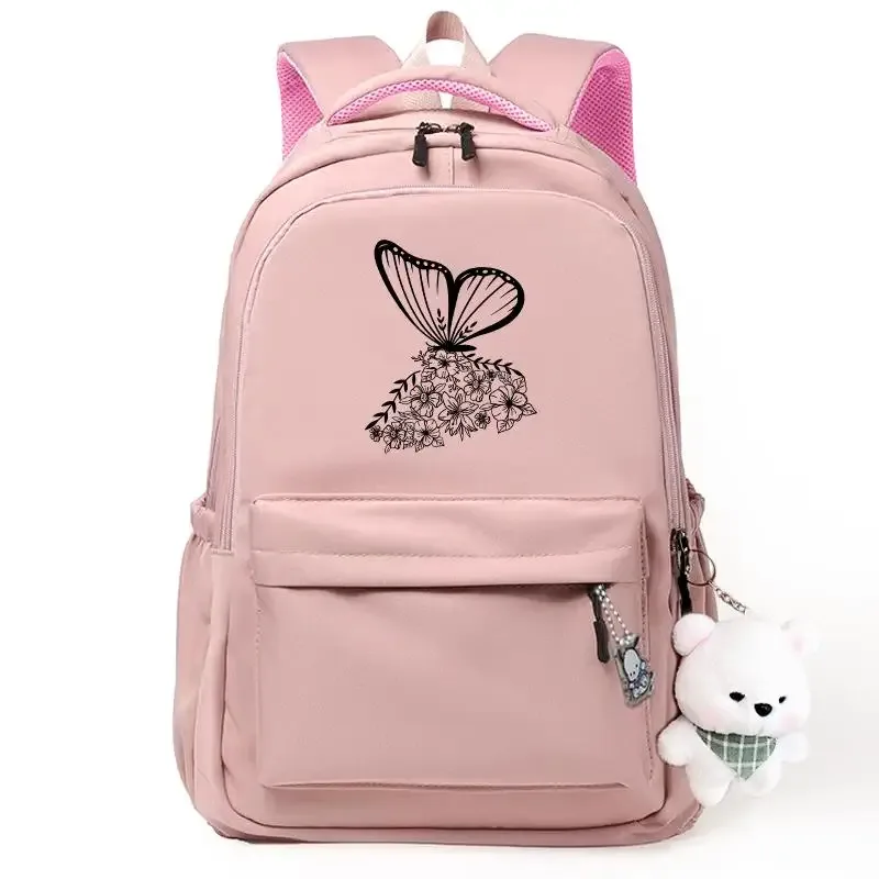 sac dos nylon noir dessin animé chats ours bandoulière arquée compartiment intérieur voyage école adolescents femmes hommes