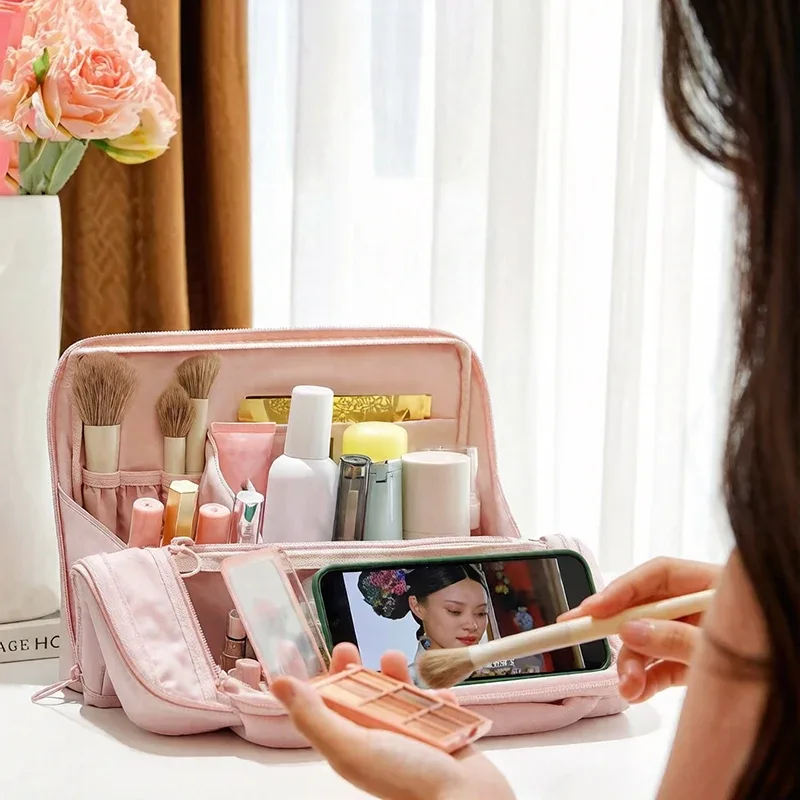 Pochette de maquillage magnétique portable, trousse de toilette