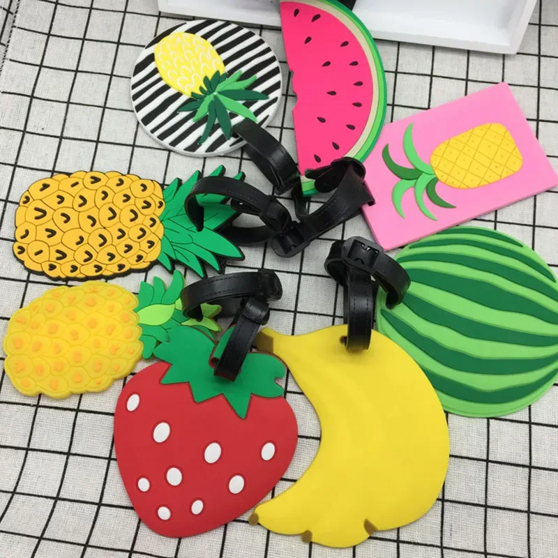 étiquette de bagage en silicone de dessin animé de fruits pour femmes/hommes, porte-adresse d'identification de valise, étiquette d'embarquement, accessoires de voyage portables