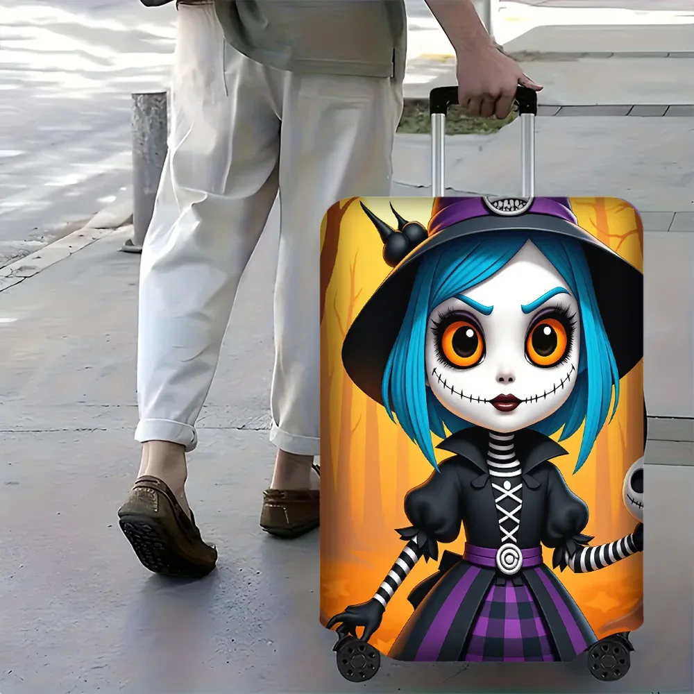 1 housse de bagage à imprimé sorcière d'halloween pour bagages de 18 à 32 pouces ; accessoires de voyage anti-poussière et élastiques pour protéger efficacement vos bagages