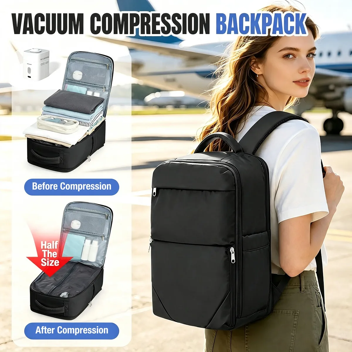 sac à dos de compression sous vide ryanair 40x30x20, bagage à main, sac de voyage, sac de cabine, sac pour ordinateur portable, sac de travail, sac d'école pour hommes et femmes