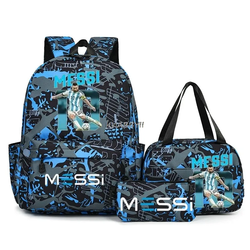 sacs à dos de voyage et d'extérieur imprimés football messi pour femmes et filles, avec sacs à lunch, légers, pour adolescents, pour ordinateur portable, mochila