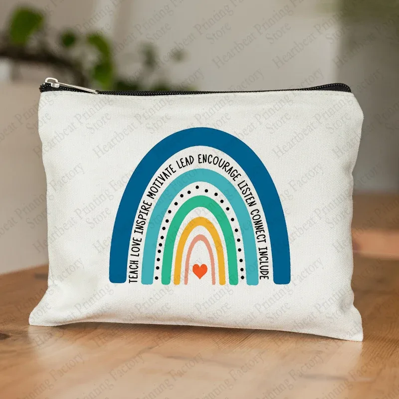 sac cosmétique motif arc-en-ciel it takes a big coussins to shape little minds, trousses de maquillage de toilette, trousse à crayons scolaire, cadeau pour les enseignants